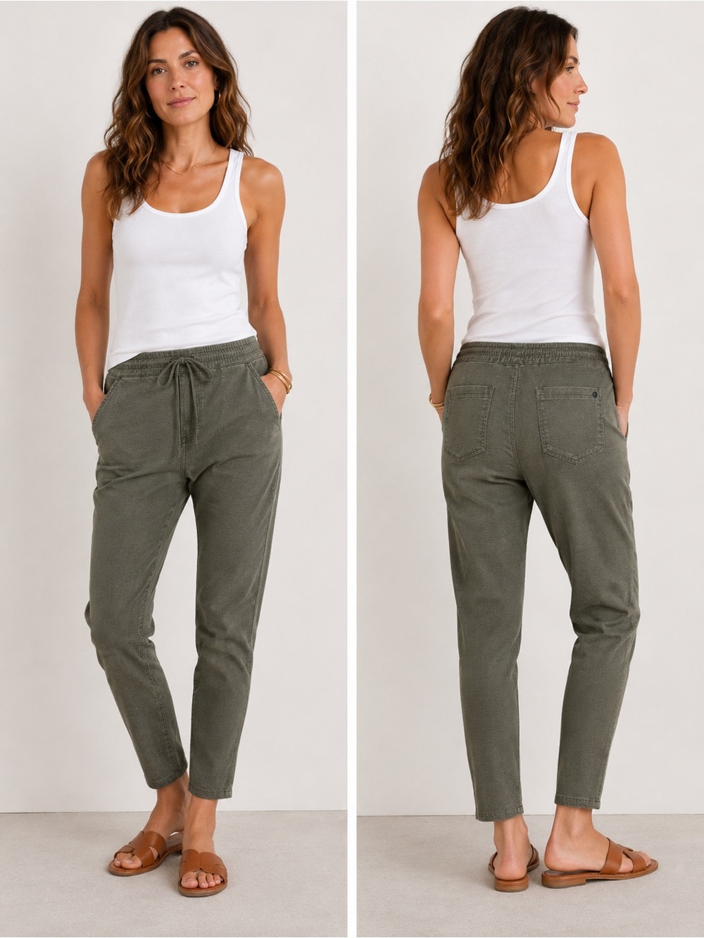 Bevy Flog Olive Jogger Pants Womens 26 Cotton Stretch Pull On Tapered Leg